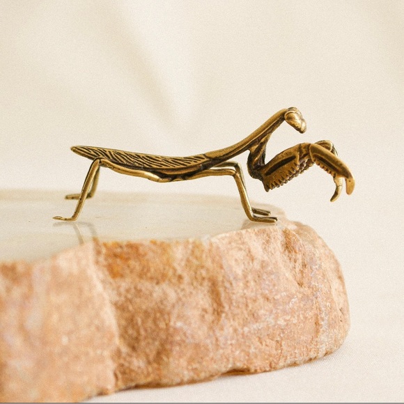 Other - Mini Antiqued Praying Mantis Brass Look Statue Metal Figurine Boho Fairy Garden